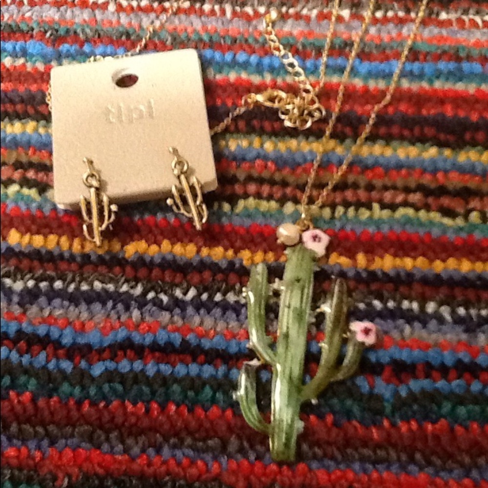 Dainty Cactus Necklace with Earrings